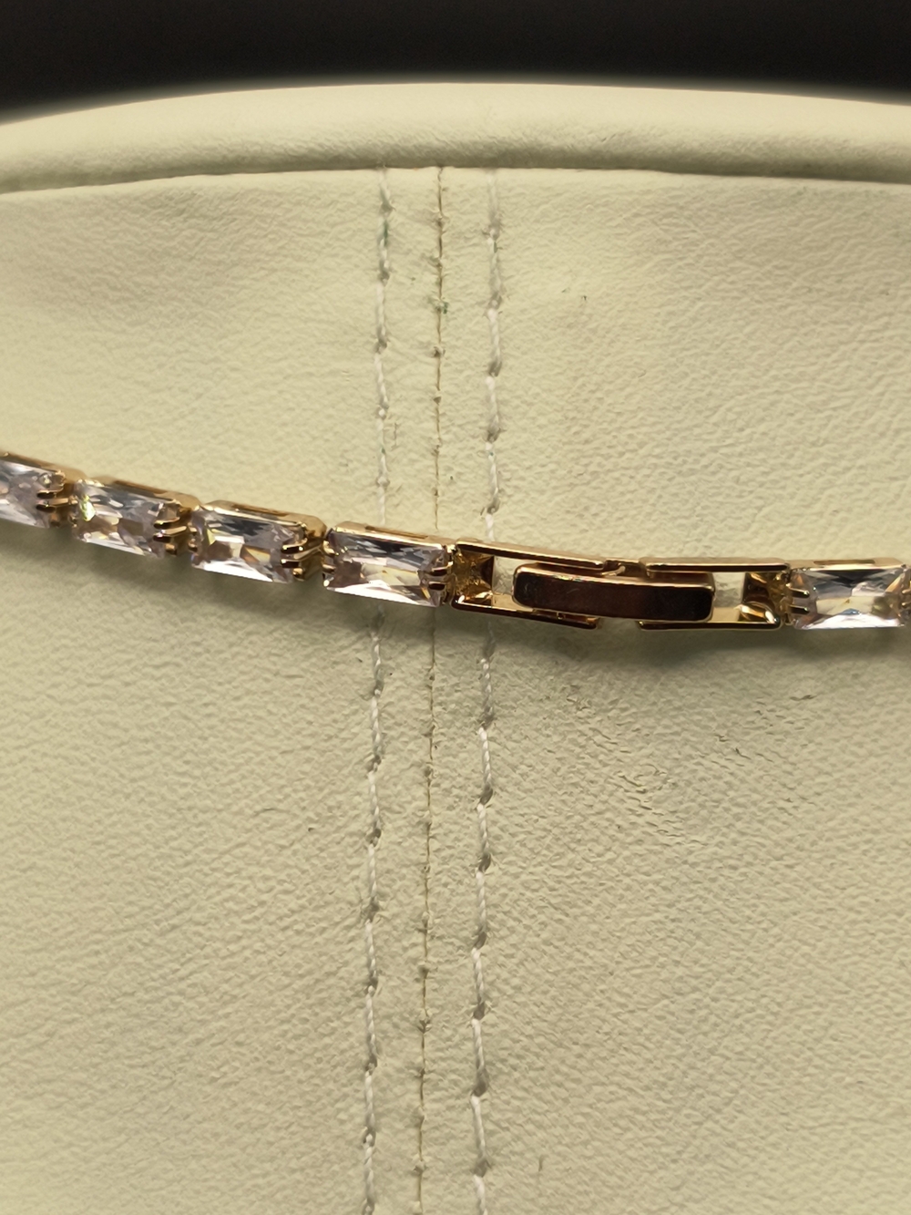 Gold Baguette Tennis Choker Necklace Initial A Pendant Rhinestone 16" Clasp - Picture 4 of 4